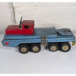 VTG SSS International Japan Tin Litho Toy Car Hauler Truck Only Red Blue Aged